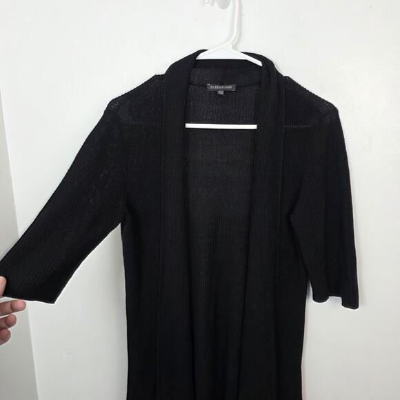 Eileen Fisher Black Silk Blend Half Sleeve Minimalist Quiet Luxury Cardigan Sz S - Picture 2 of 7